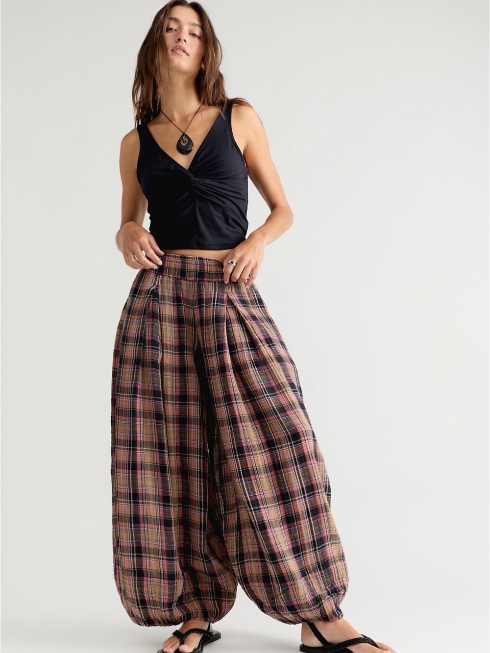 Free People Moon Flower Plaid Pants